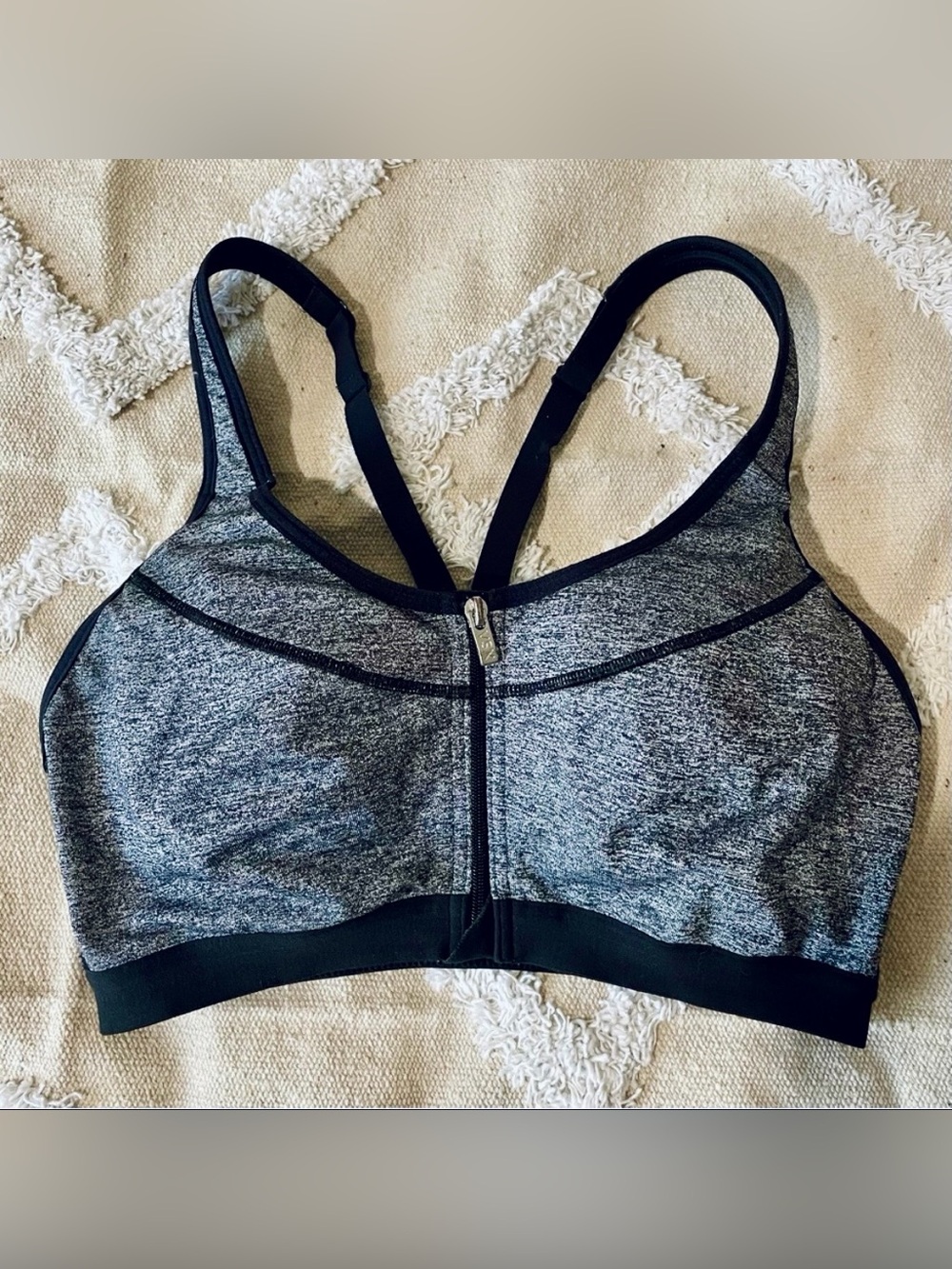 VSX Front-Zip High-Impact Sports Bra in Heather Gray and Black